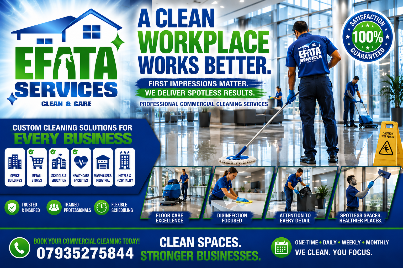 Modern Leeds office being professionally cleaned by an Efata team member