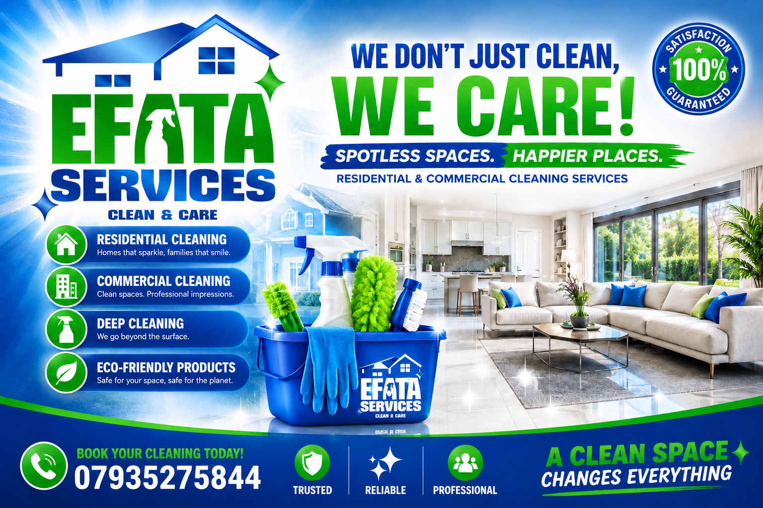 A friendly Efata Services cleaner wiping down a kitchen worktop